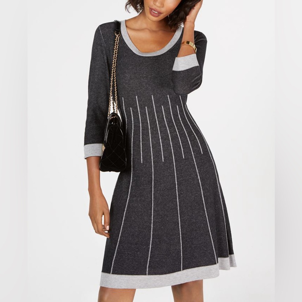 NINE WEST Grey Midi Sweater Dress, Sz Small